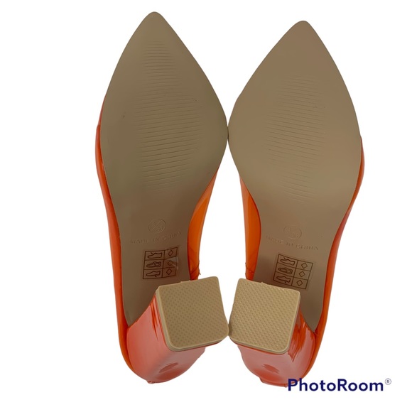 NEW Nasty Gal Clear Vinyl Patent Pointed Toe Block Heel Pumps Orange Retro 36 - Picture 8 of 8